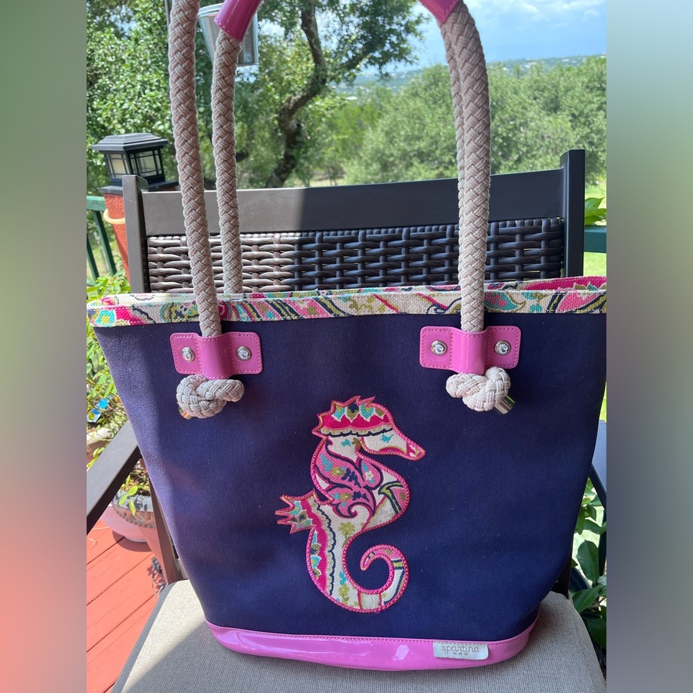 EUC Large Spartina 449 Denim and Braided Double Handles Tote